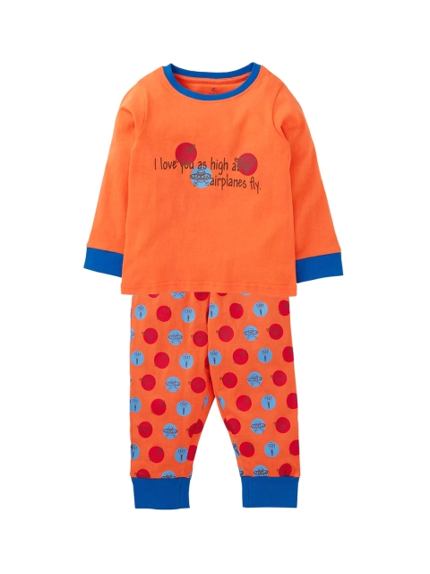 KiddoPanti Boys Orange & Blue Printed Night suit