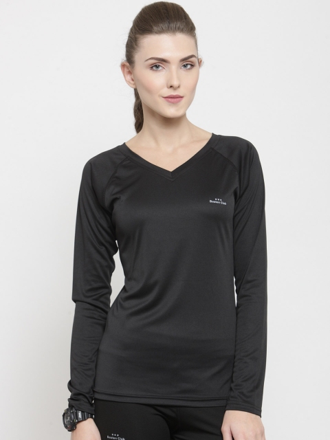 Boston Club Women Black Solid V-Neck T-shirt