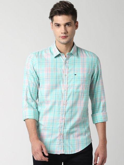 Peter England Casuals Men Green Slim Fit Checked Casual Shirt