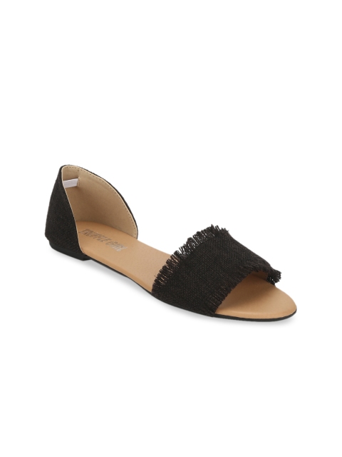 Truffle Collection Women Black Solid Open Toe Flats