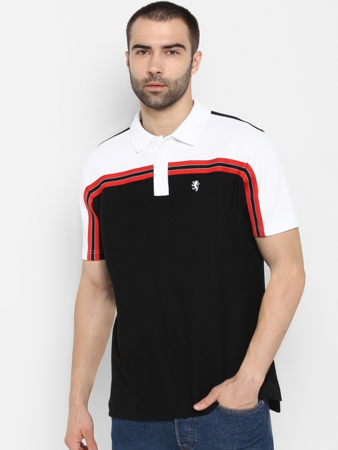 Red Tape Men Black & White Colourblocked Polo Collar T-shirt