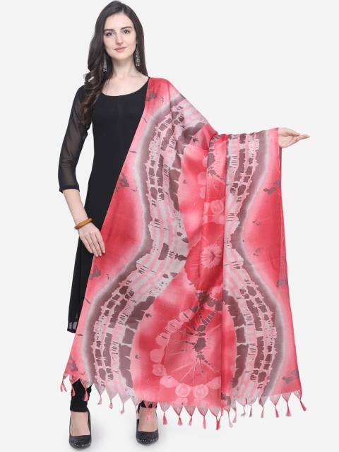 Satrani Pink & Brown Printed Bhagalpuri Silk Dupatta