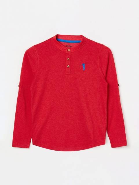 Bossini Boys Red Solid Henley Neck T-shirt