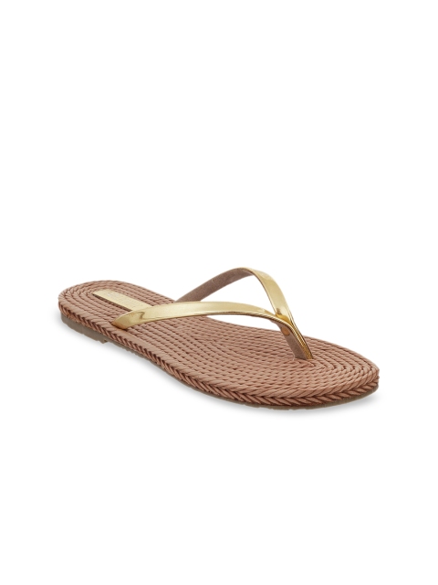 WALKWAY Women Gold-Toned Solid Open Toe Flats