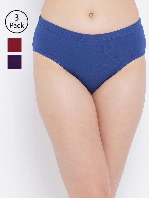 Clovia Women Pack Of 3 Solid Hipster Briefs COMPNC726XL, Blue