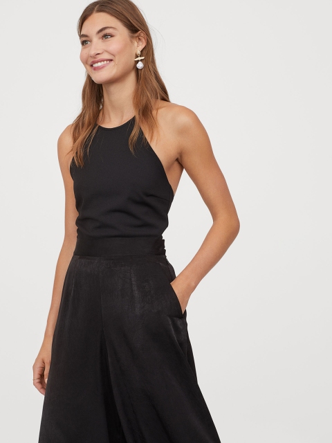 H&M Women Black Solid Jersey Crepe Top
