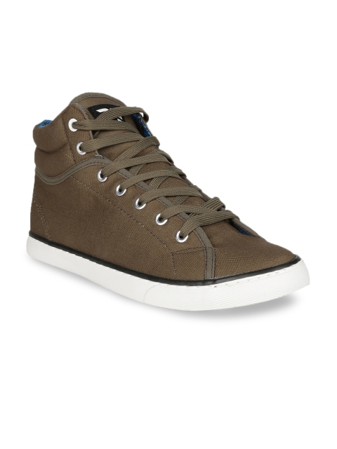 Peter England Men Brown Solid Canvas High-Top Sneakers
