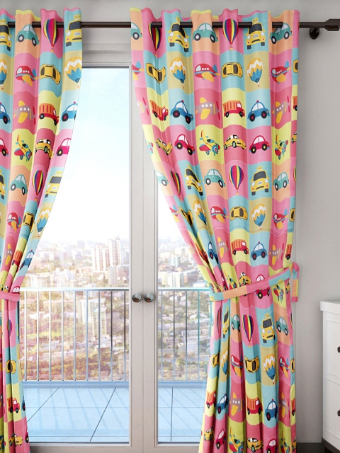 HOUZZCODE Multicoloured Set of Single Curtain Curtains, Multi