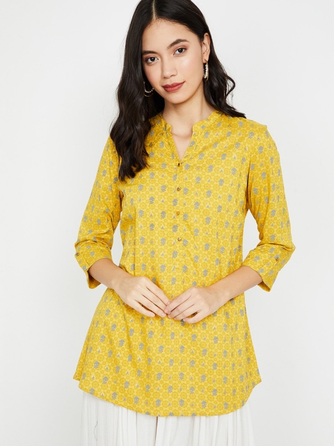 Melange by Lifestyle Women Mustard Yellow Printed A-line Kurti