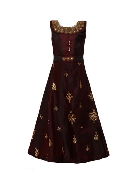 Aarika Girls Embellished Brown Maxi Dress