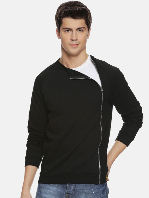 Campus Sutra Men Black Solid Sweatshirt