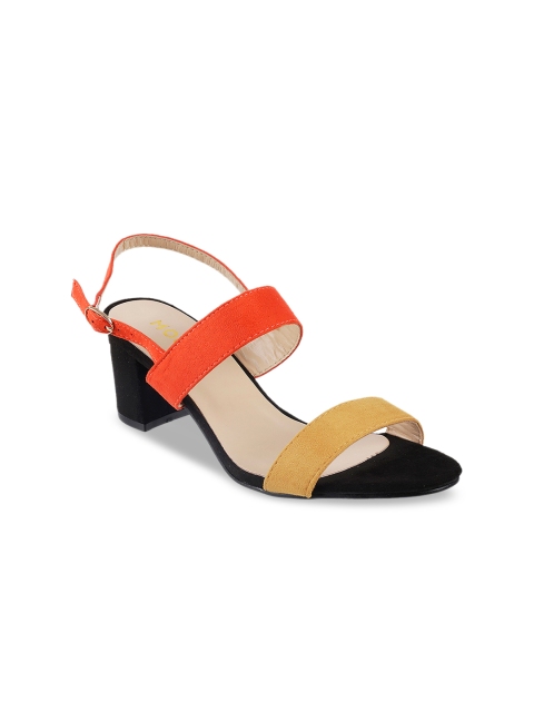 Mochi Women Yellow & Red Colourblocked Block Heels