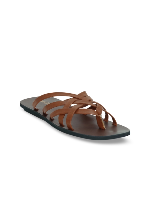 Get Glamr Men Tan Brown Solid Open Toe Flats