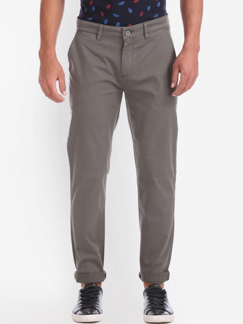 RUF & TUF Men Olive Green Slim Fit Solid Regular Trousers