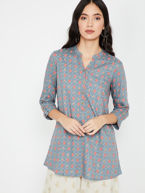 Melange by Lifestyle Women Grey Printed Straight Kurti