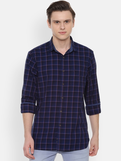 Allen Solly Men Navy Blue Slim Fit Checked Casual Shirt