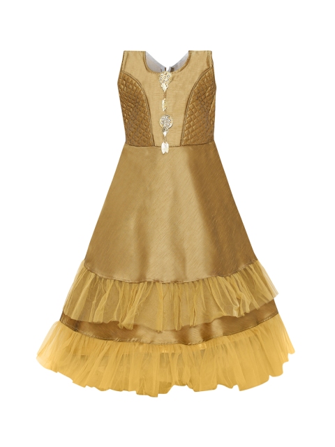 Aarika Girls Solid Gold-Toned Maxi Dress