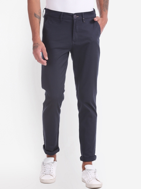 RUF & TUF Men Navy Blue Slim Fit Solid Regular Trousers