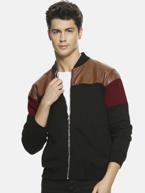 Campus Sutra Men Black Colourblocked Bomber Jacket