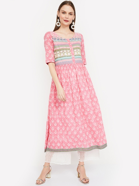 Melange by Lifestyle Women Pink & Off-White Printed A-Line Kurta