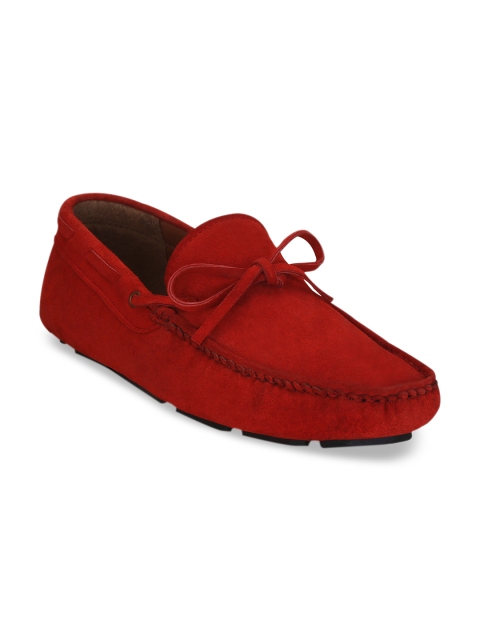 Get Glamr Men Red Suede Driving Shoes