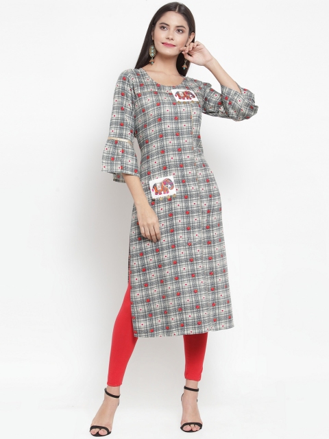 Aujjessa Women Black & Red Printed Straight Kurta