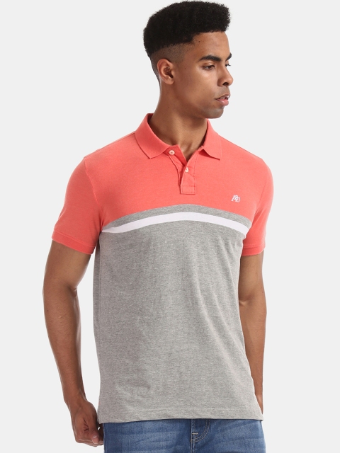 Aeropostale Men Red Colourblocked Polo Collar T-shirt
