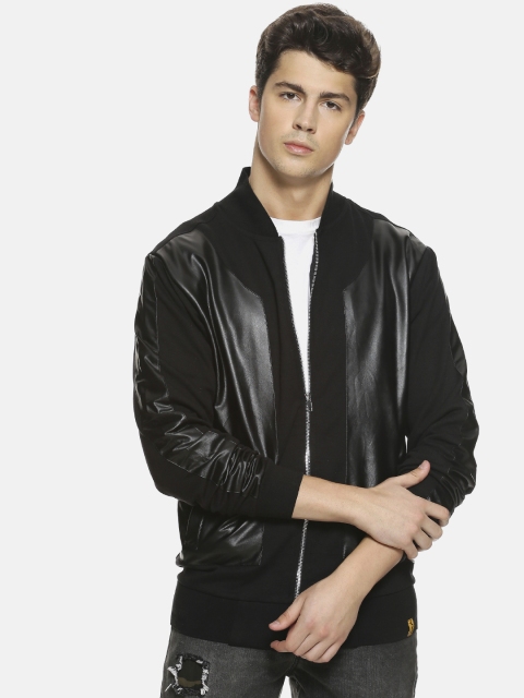 Campus Sutra Men Black Solid Bomber Jacket