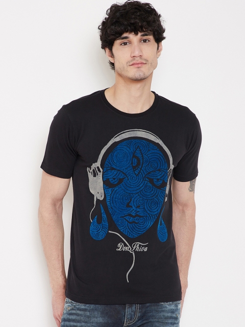 PUNK Men Black Printed Round Neck T-shirt