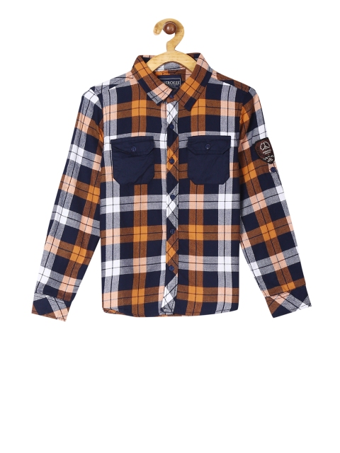 Cherokee Boys Blue & White Regular Fit Checked Casual Shirt