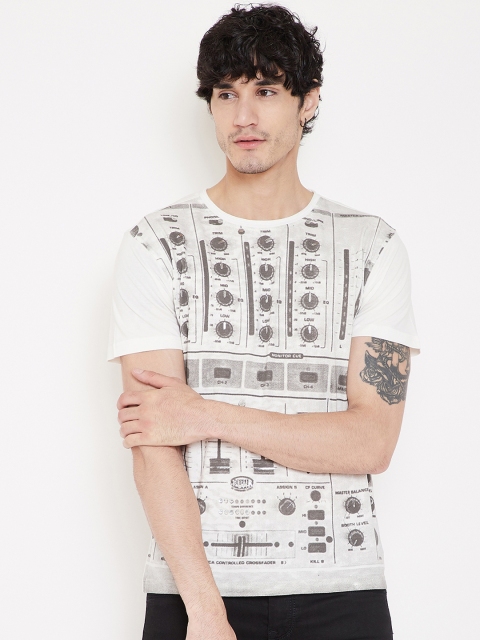 PUNK Men White Printed Round Neck T-shirt