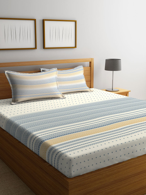 Portico New York Off-White & Blue Geometric 144 TC Cotton 1 King Bedsheet with 2 Pillow Covers
Portico New York Off-White & Blue Geometric 144 TC Cotton 1 King Bedsheet with 2 Pillow Covers