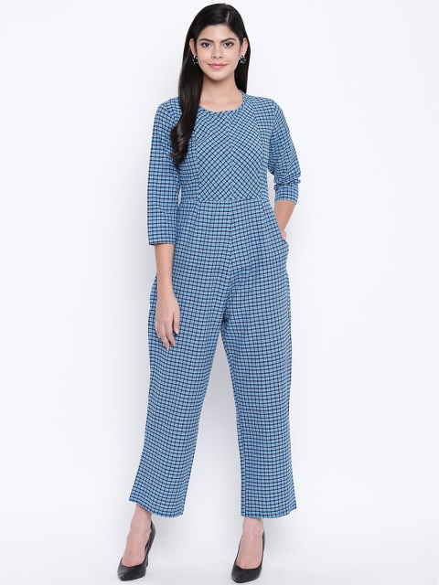 Fabnest Blue Women Checked Basic Jumpsuit