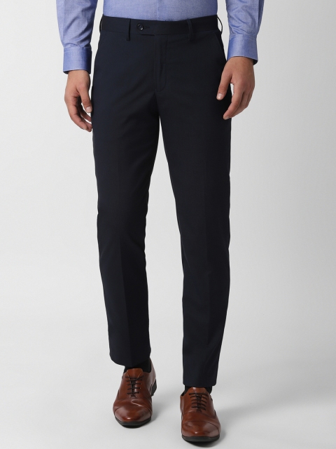 Peter England Men Navy Blue Slim Fit Solid Formal Trousers