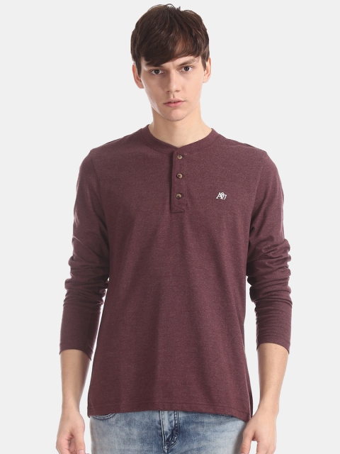 Aeropostale Men Purple Solid Henley Neck T-shirt