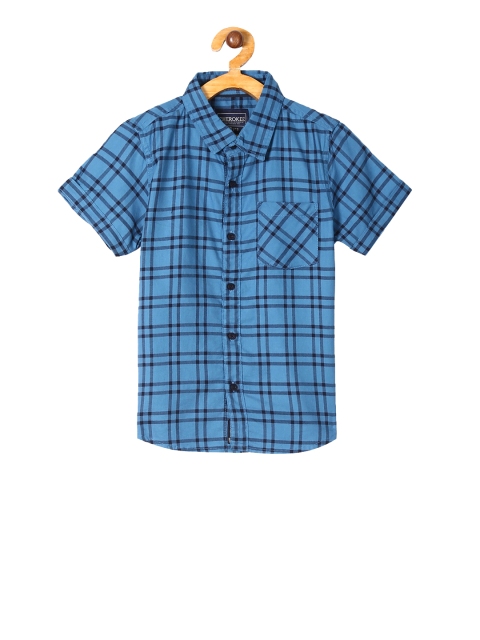 Cherokee Boys Blue & Black Regular Fit Checked Casual Shirt