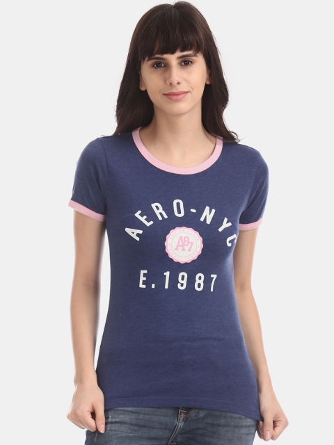 Aeropostale Women Blue Printed Round Neck T-shirt