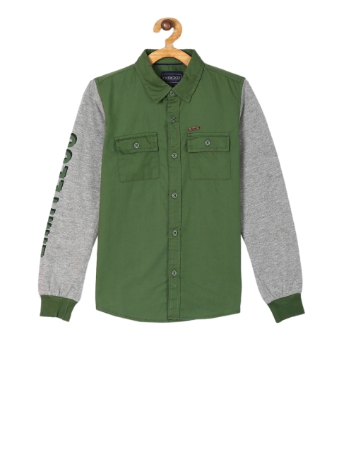 Cherokee Boys Green Regular Fit Solid Casual Shirt