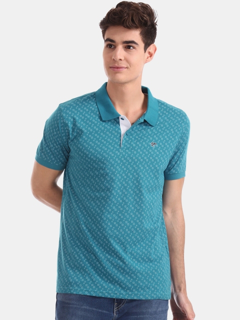 Ruggers Men Blue Printed Polo Collar T-shirt