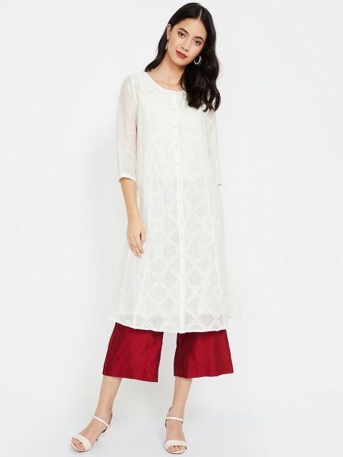 Melange by Lifestyle Women Off-White Embroidered A-Line Kurta