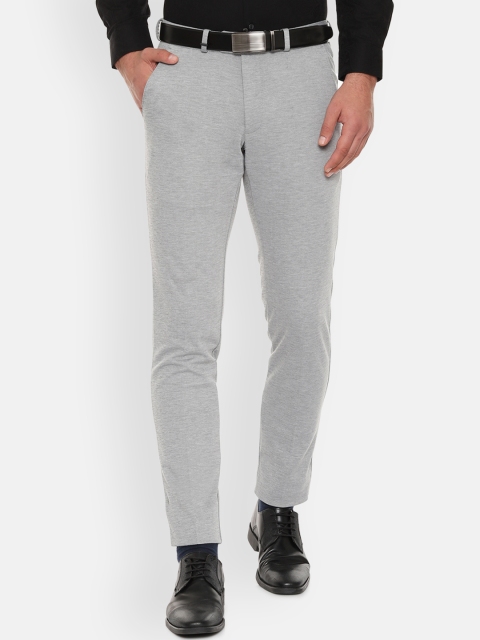 Van Heusen Men Grey Slim Fit Solid Formal Trousers