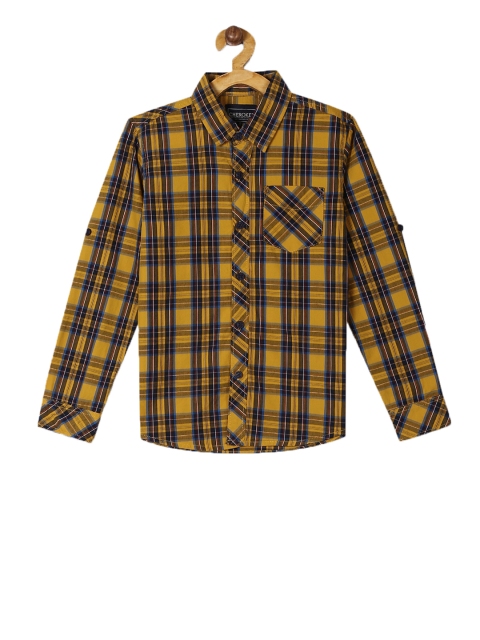 Cherokee Boys Yellow & Black Regular Fit Checked Casual Shirt