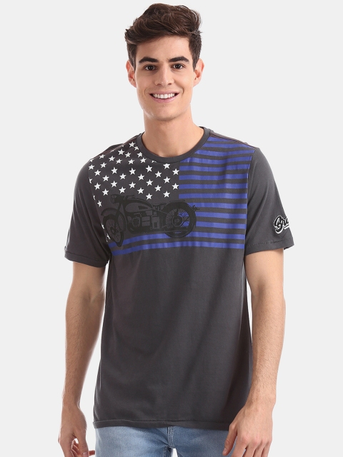 Cherokee Men Grey Printed Round Neck Pure Cotton T-shirt