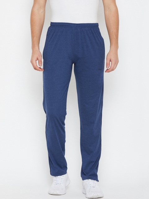 Okane Men Blue Solid Straight Fit Trackpants