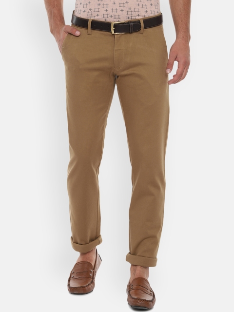 Allen Solly Men Khaki Regular Fit Self Design Regular Trousers