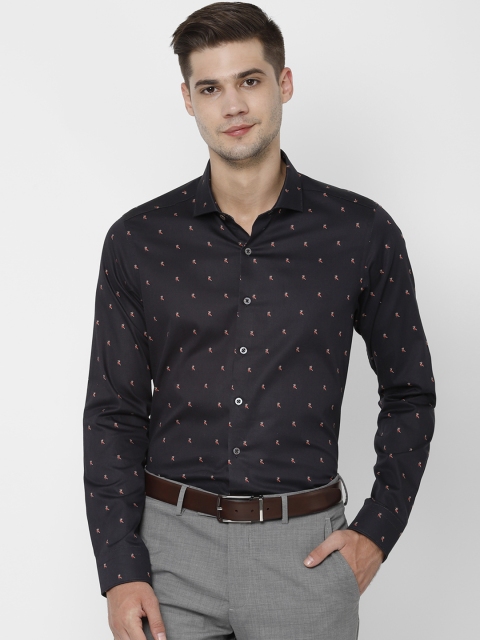 SIMON CARTER LONDON Men Black & Red Slim Fit Printed Formal Shirt