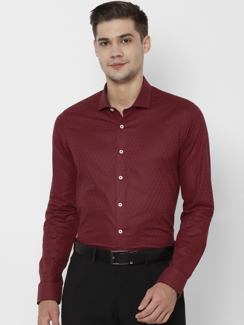 SIMON CARTER LONDON Men Maroon Slim Fit Self Design Semiformal Shirt