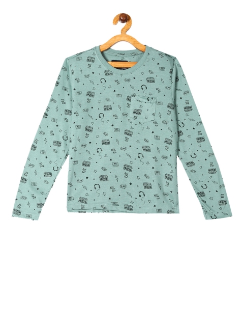 Cherokee Boys Green Printed Round Neck T-shirt