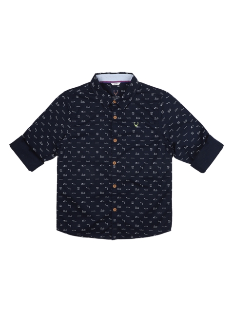 Allen Solly Junior Boys Navy Blue & White Regular Fit Printed Casual Shirt
