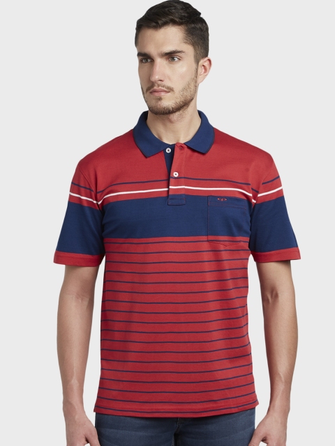 ColorPlus Men Red Striped Polo Collar T-shirt